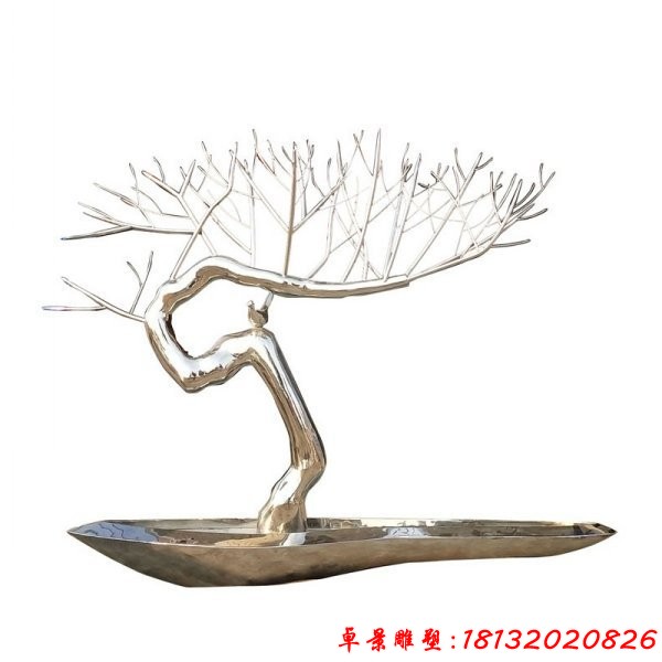 镜面不锈钢抽象大树雕塑