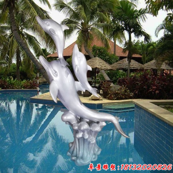景区不锈钢抽象跳跃海豚雕塑 (1)