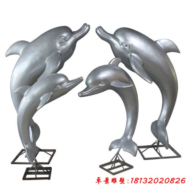 景区不锈钢抽象跳跃海豚雕塑 (2)