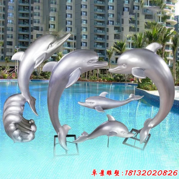 景区不锈钢抽象跳跃海豚雕塑