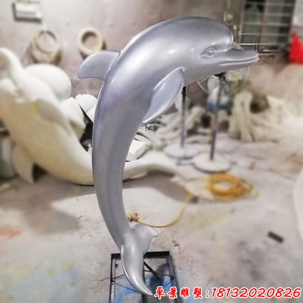 景区不锈钢抽象跳跃海豚雕塑 (3)