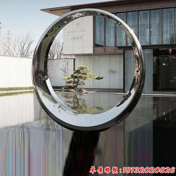 酒店镜面不锈钢抽象圆环雕塑
