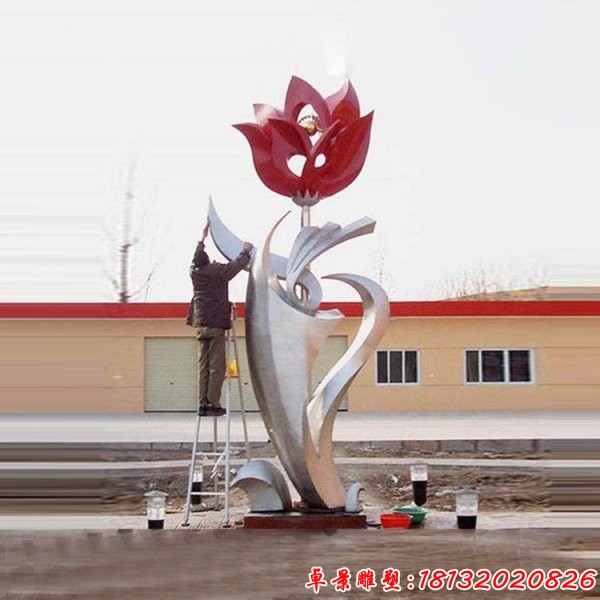 企业不锈钢抽象花朵绽放雕塑