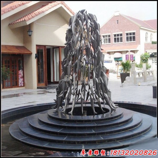 不锈钢抽象鱼群雕塑