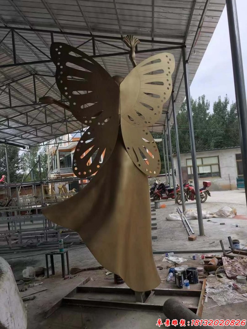 不锈钢抽象蝴蝶女孩雕塑 (1)