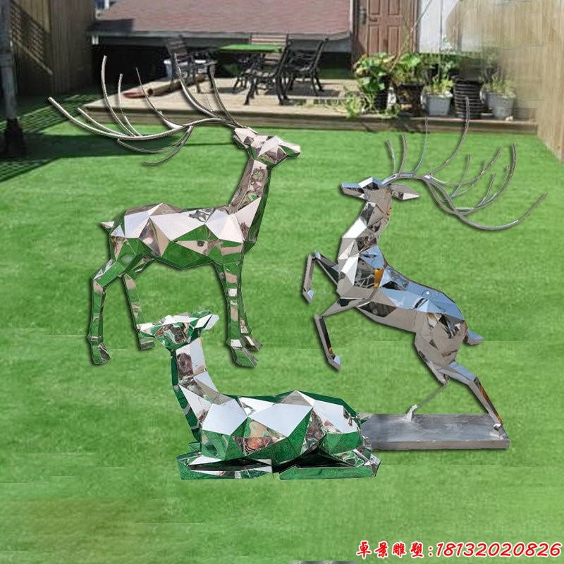 不锈钢各种姿势鹿雕塑 (1)