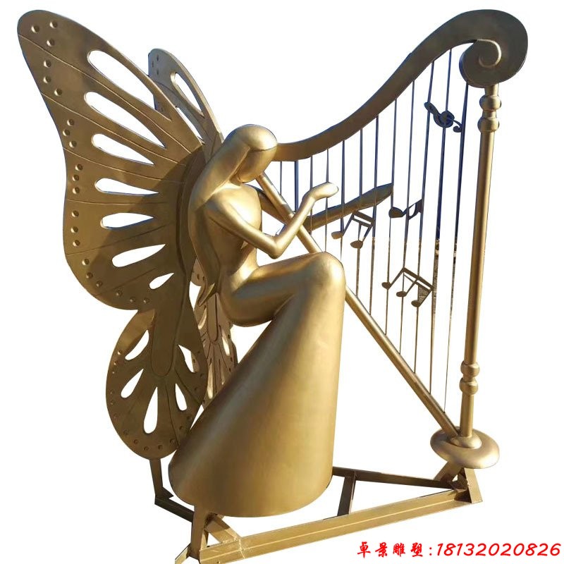 不锈钢拉琴弦的蝴蝶美女雕塑
