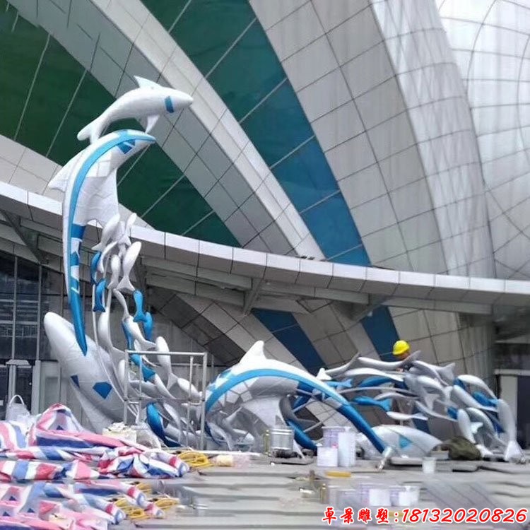不锈钢跳跃的海豚雕塑