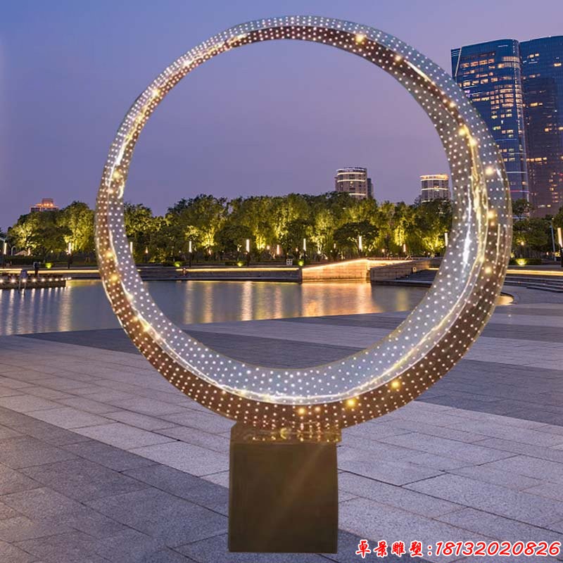 城市不锈钢抽象发光圆环雕塑 (2)