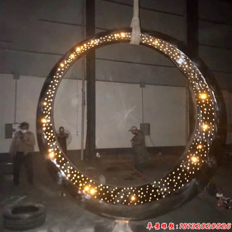 发光不锈钢抽象圆环雕塑 (1)