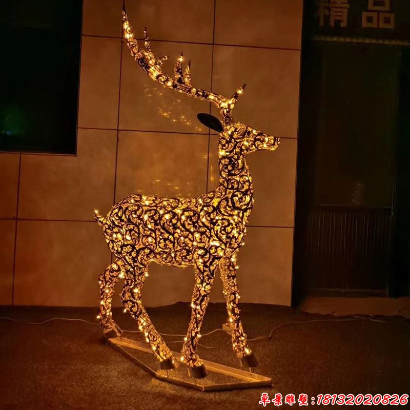 不锈钢发光镂空鹿雕塑