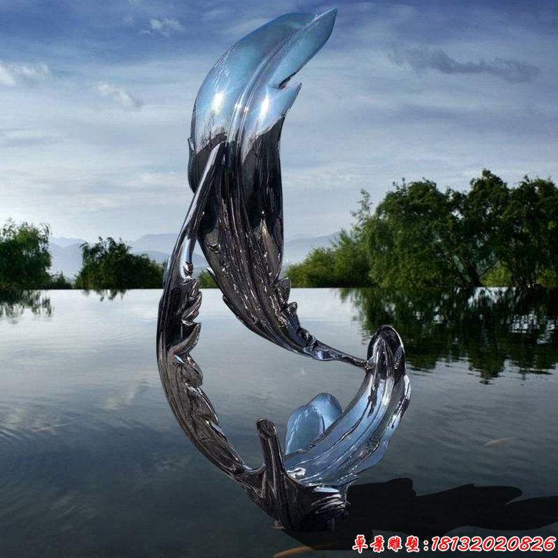 广场镜面不锈钢抽象羽毛雕塑 (3)