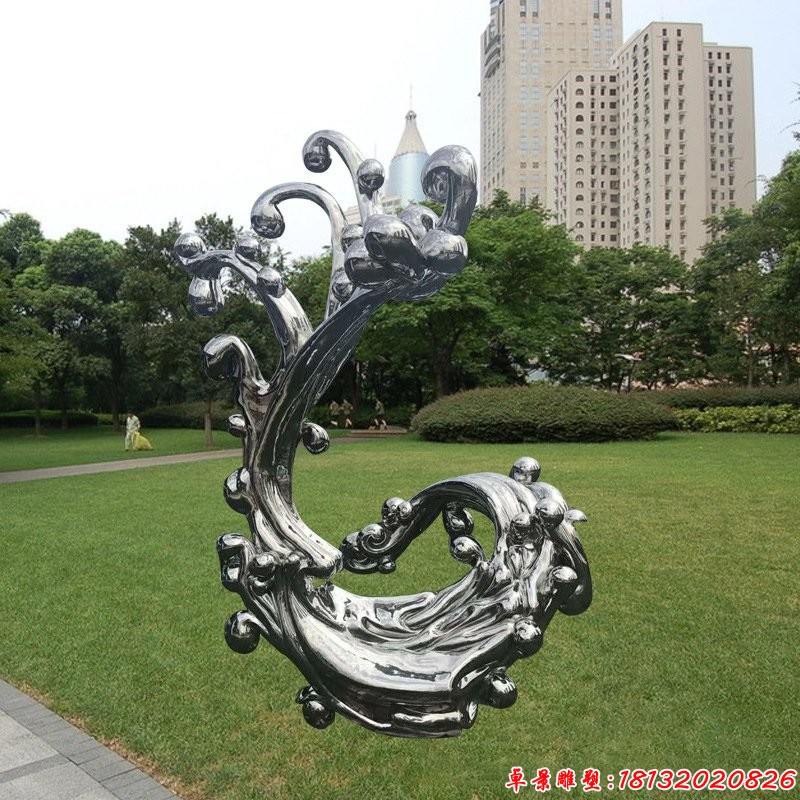 镜面不锈钢抽象浪花雕塑 (1)