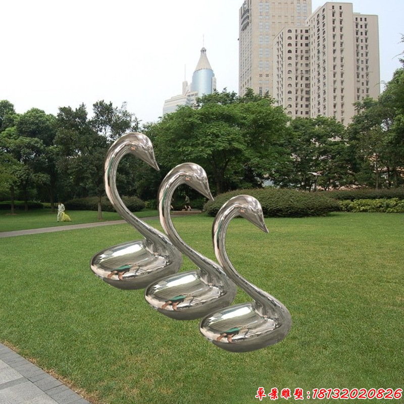 镜面不锈钢抽象天鹅雕塑 (3)