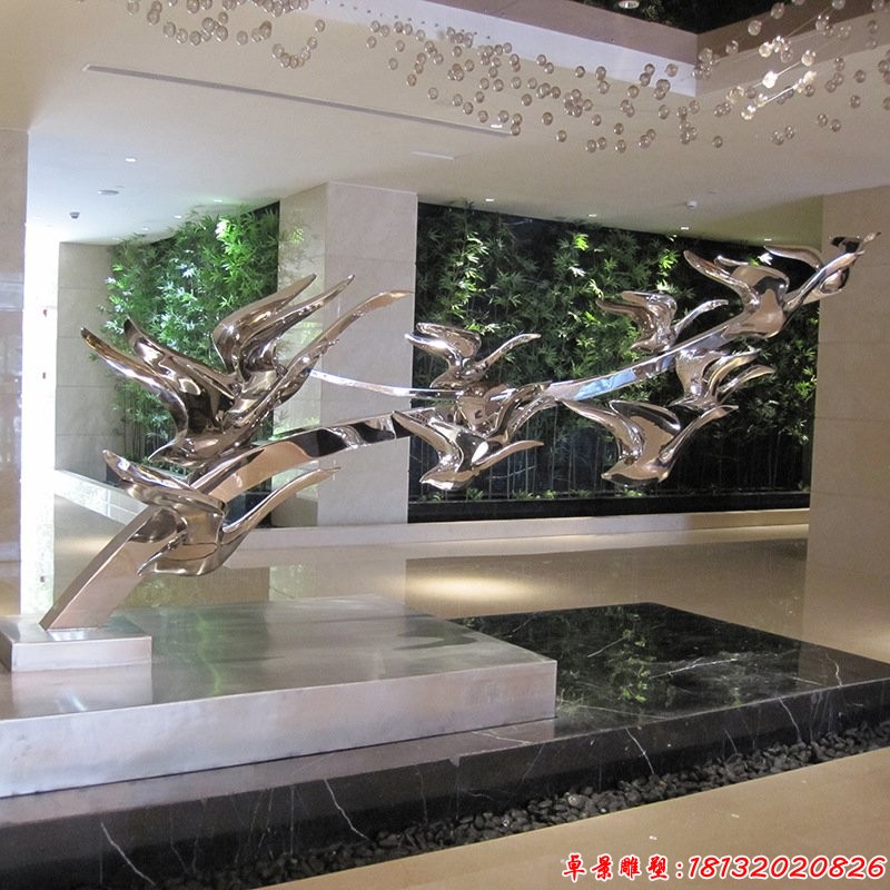 镜面不锈钢抽象仙鹤飞翔雕塑