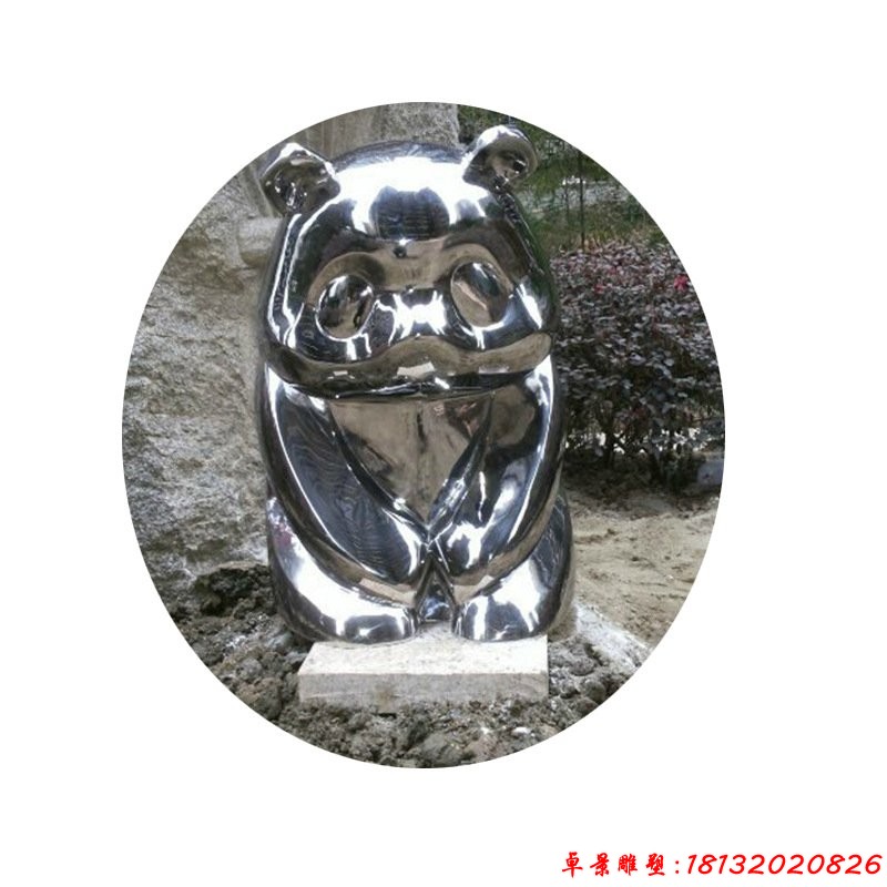 镜面不锈钢熊猫雕塑 (3)
