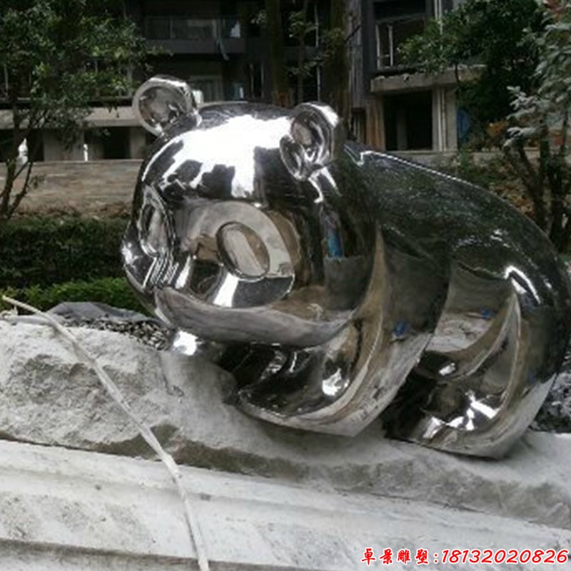 镜面不锈钢熊猫雕塑 (5)