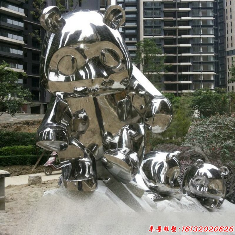 镜面不锈钢熊猫雕塑 (2)