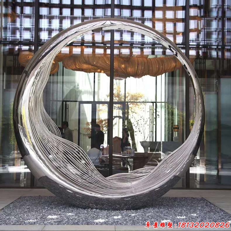 酒店不锈钢镂空圆环雕塑