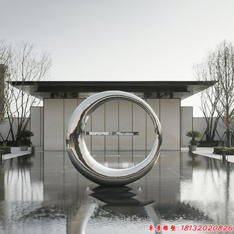 酒店镜面不锈钢抽象圆环雕塑 (1)