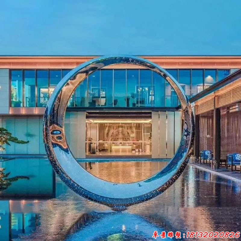 酒店镜面不锈钢抽象圆环雕塑 (2)