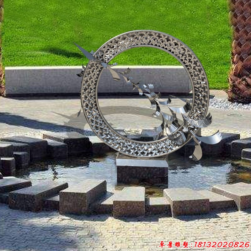 镂空不锈钢抽象圆环大雁雕塑