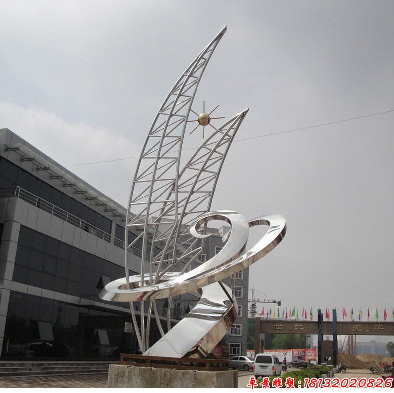 不锈钢乘风破浪抽象帆船雕塑