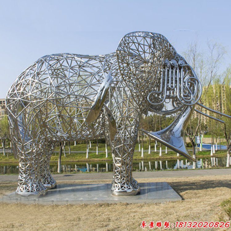 不锈钢抽象编织大象乐器雕塑
