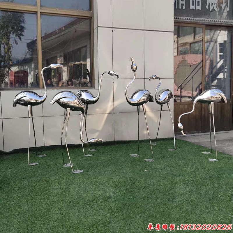 不锈钢抽象动物火烈鸟雕塑 (6)