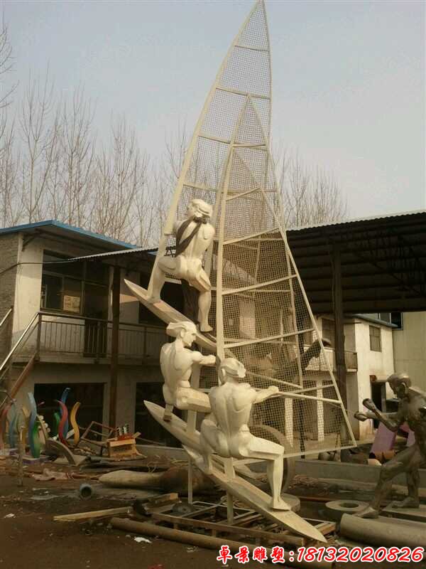 不锈钢抽象帆船比赛人物雕塑 (2)