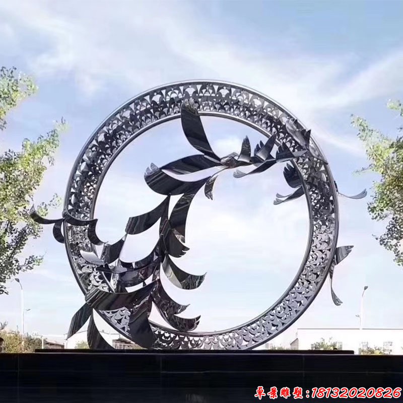 不锈钢抽象飞翔天鹅圆环雕塑 (2)