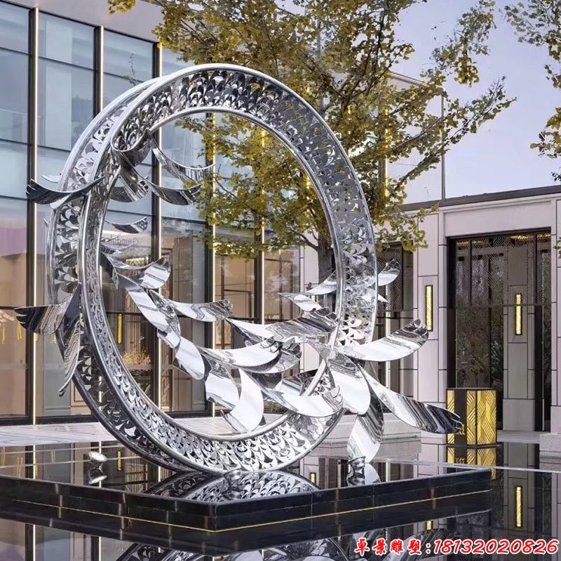 不锈钢抽象飞翔天鹅圆环雕塑 (4)