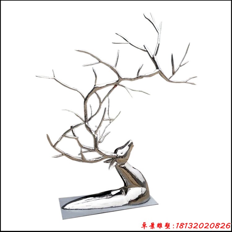 不锈钢抽象树枝梅花鹿雕塑