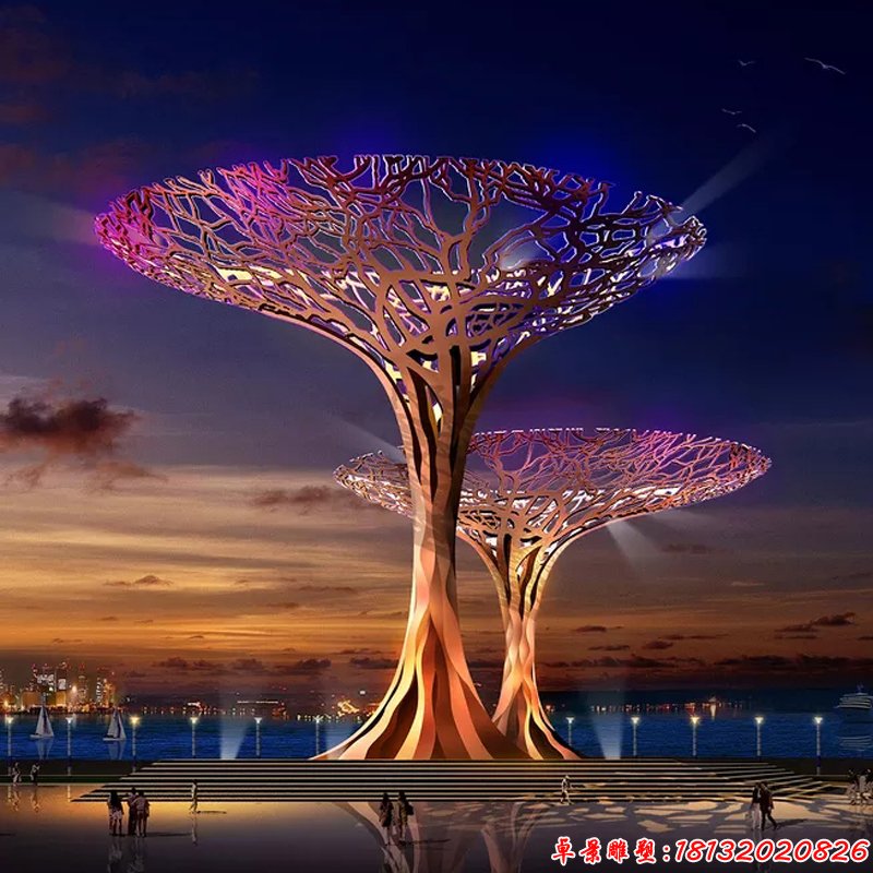 不锈钢灯光效果大树雕塑 (3)