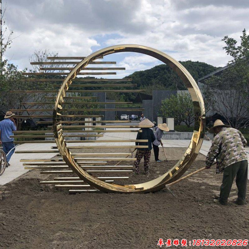 不锈钢电镀效果圆环雕塑 (2)