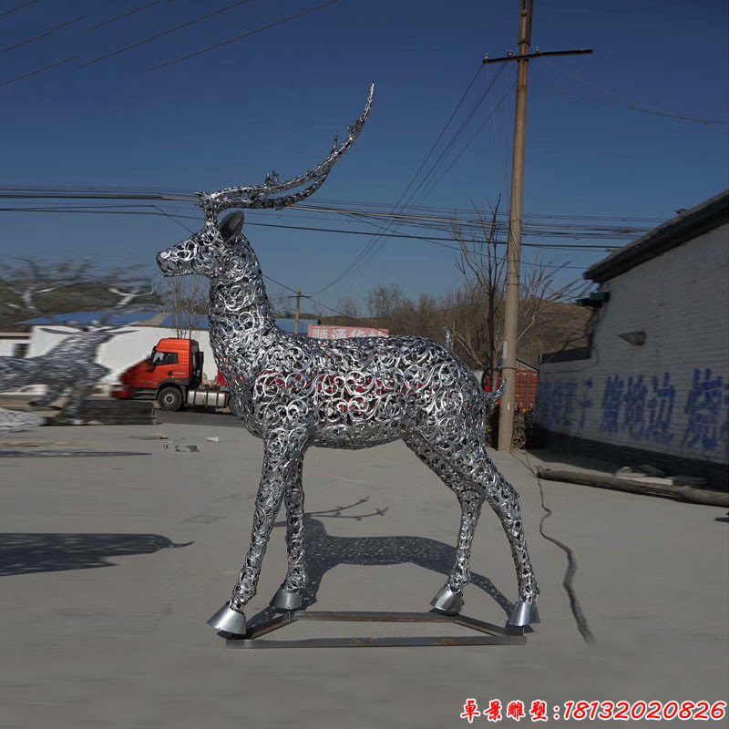 不锈钢动物镂空梅花鹿雕塑 (3)