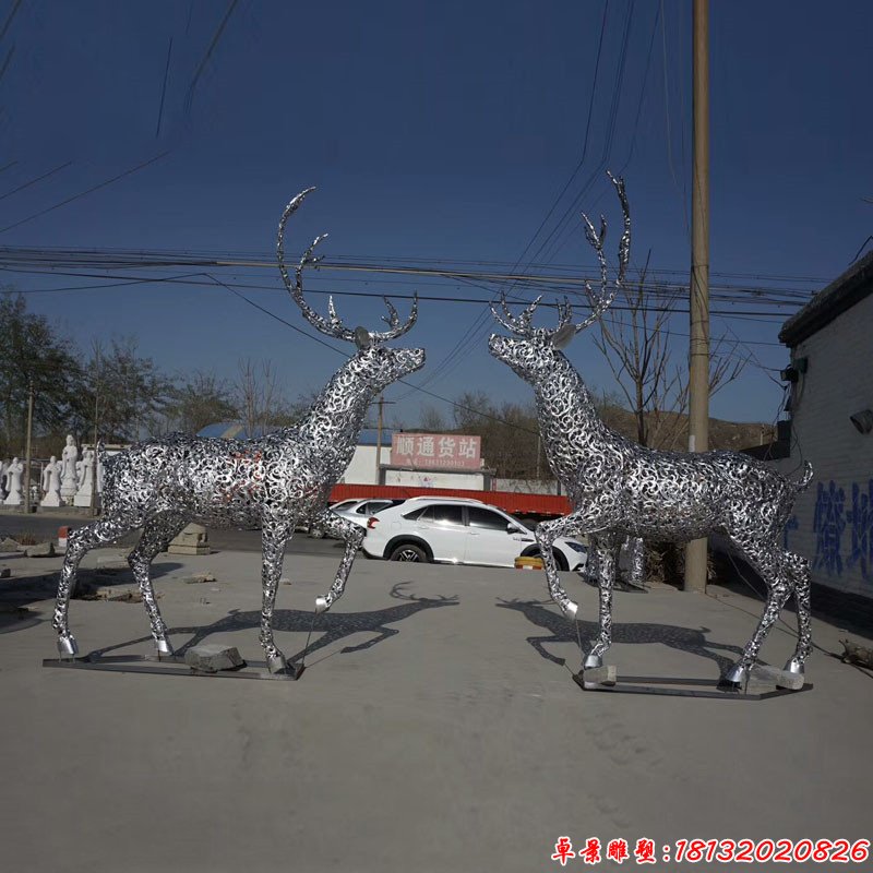 不锈钢动物镂空梅花鹿雕塑 (4)