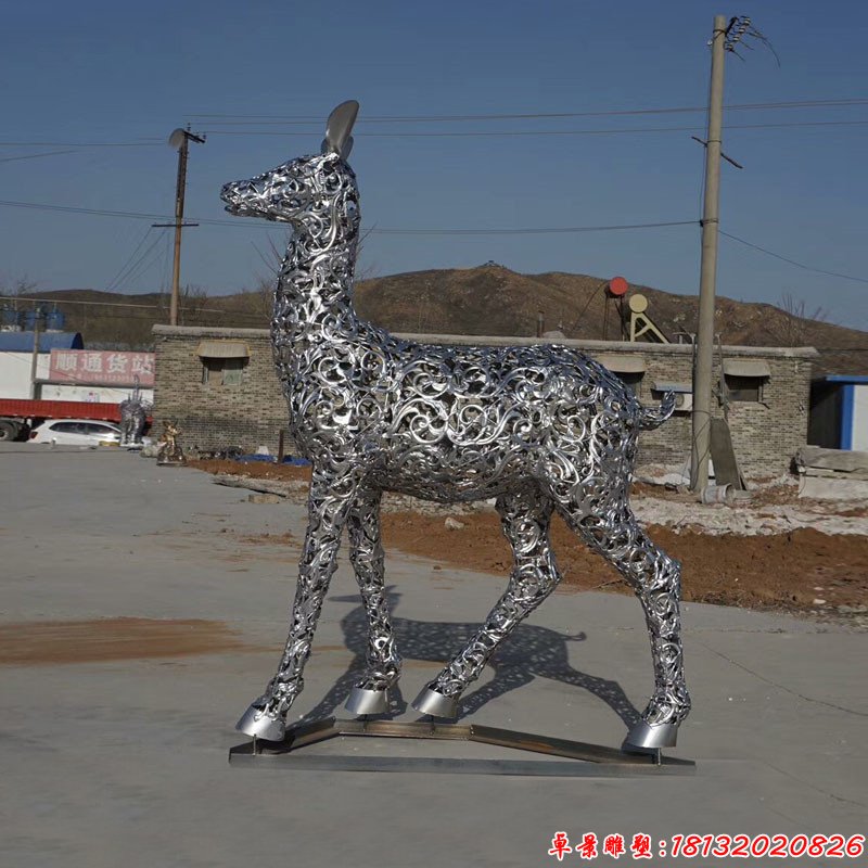不锈钢动物镂空梅花鹿雕塑 (2)