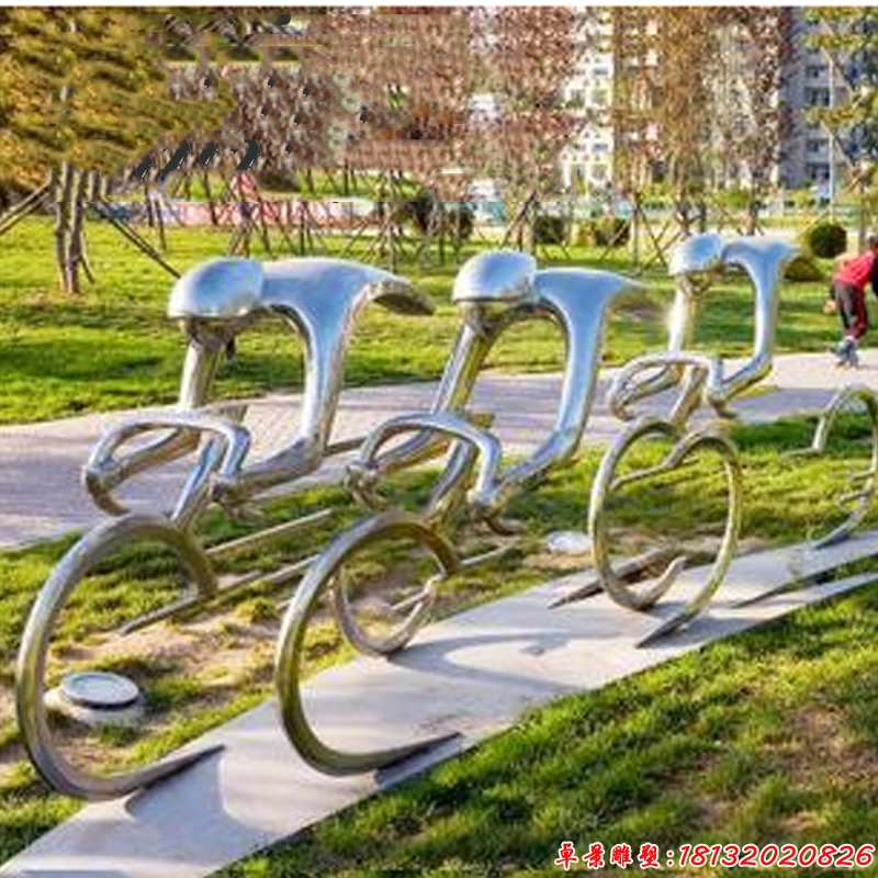 不锈钢镜面抽象骑自行车人物雕塑