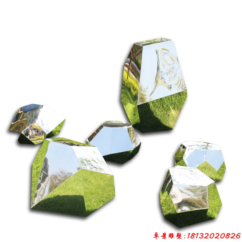 不锈钢公园镜面几何鹅卵石雕塑