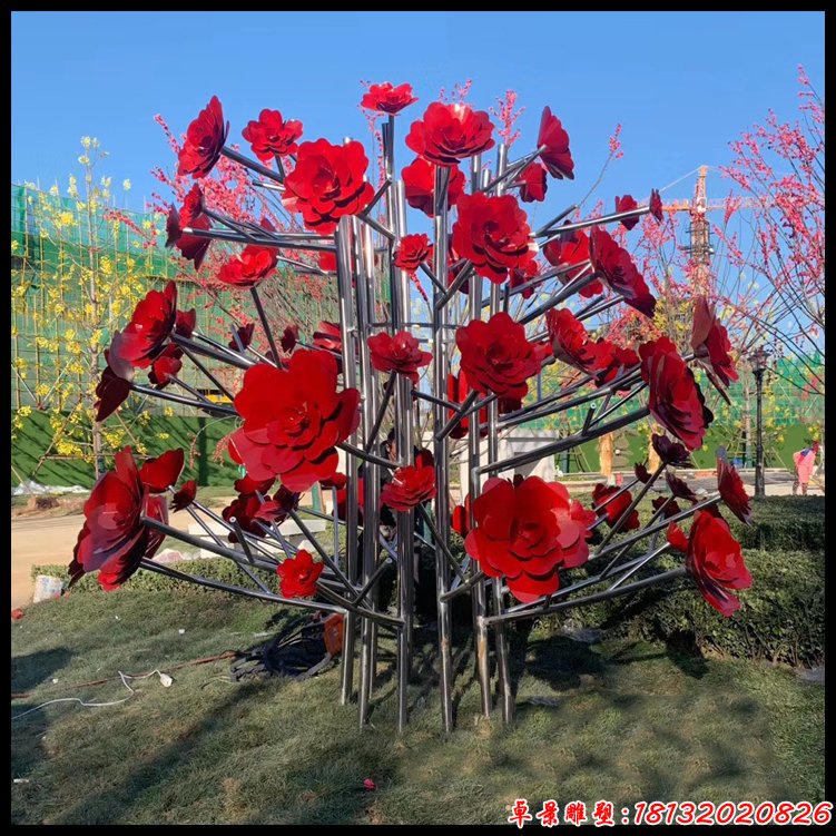 不锈钢玫瑰花枝雕塑