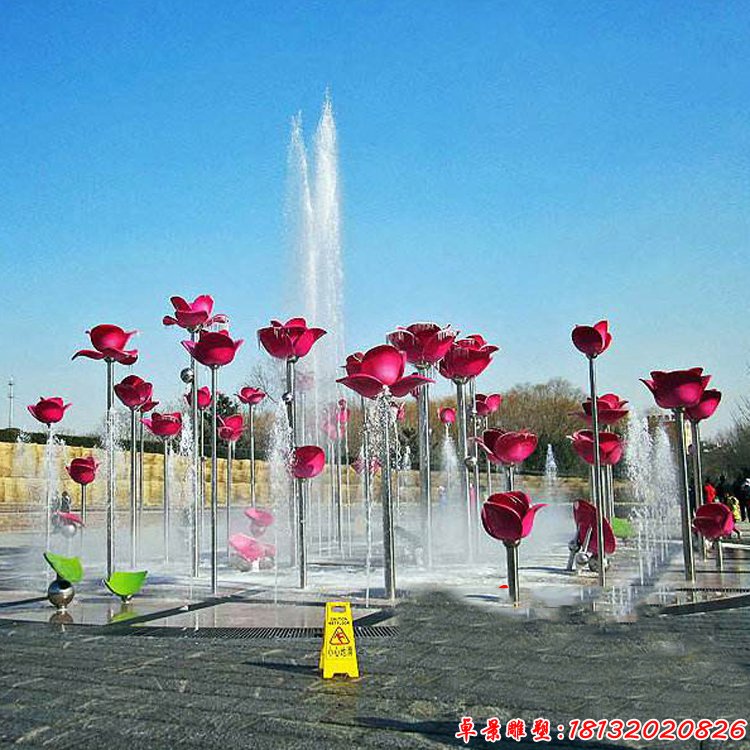 不锈钢喷泉玫瑰花雕塑