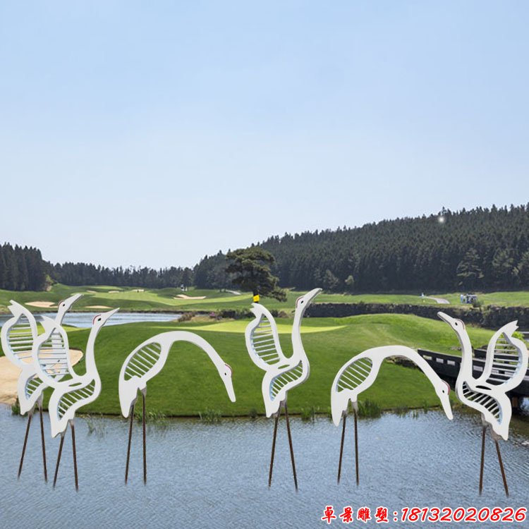 不锈钢水景抽象仙鹤雕塑 (2)