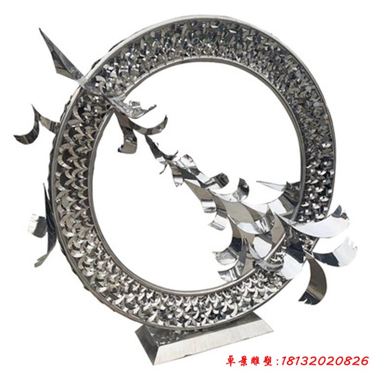 不锈钢圆环飞翔的抽象大雁雕塑 (2)