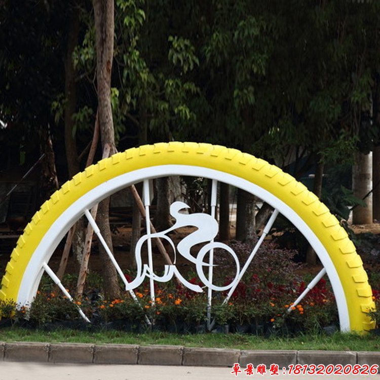 不锈钢自行车轮胎抽象骑车人物