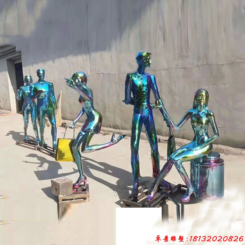 步行街不锈钢逛街人物雕塑