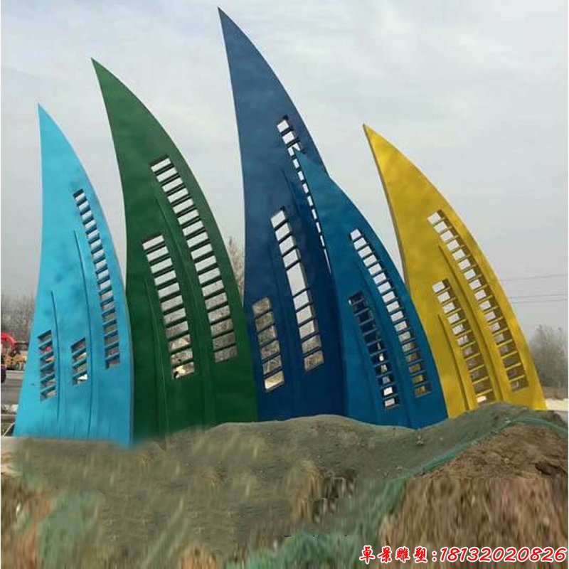 彩色不锈钢抽象船帆雕塑