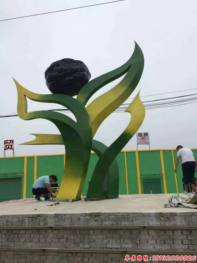 彩色不锈钢抽象核桃树雕塑 (2)