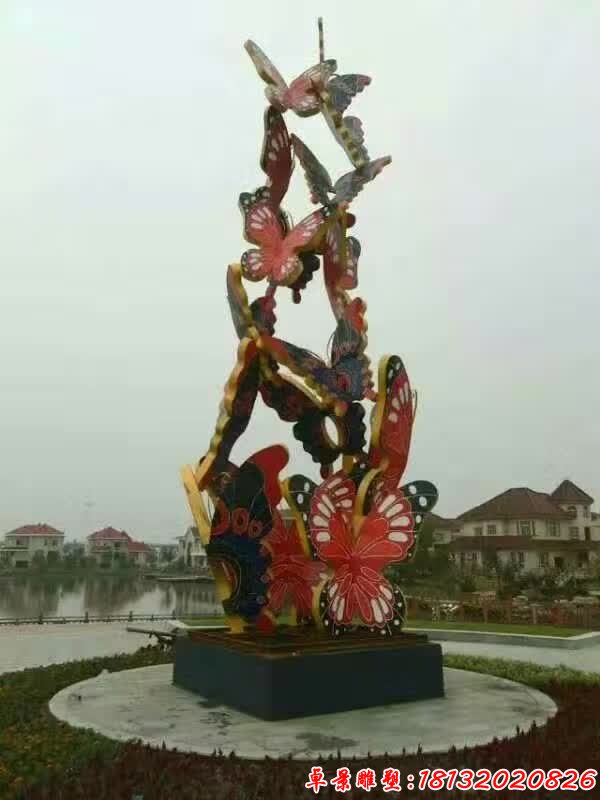 不锈钢彩色蝴蝶群雕塑