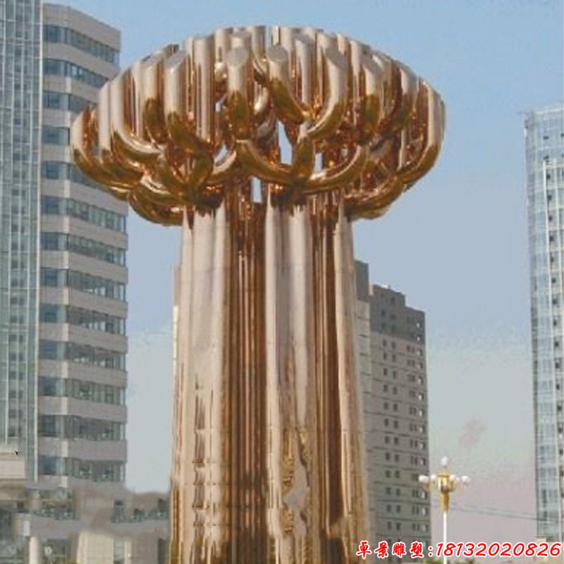 城市不锈钢电镀工艺抽象大树雕塑